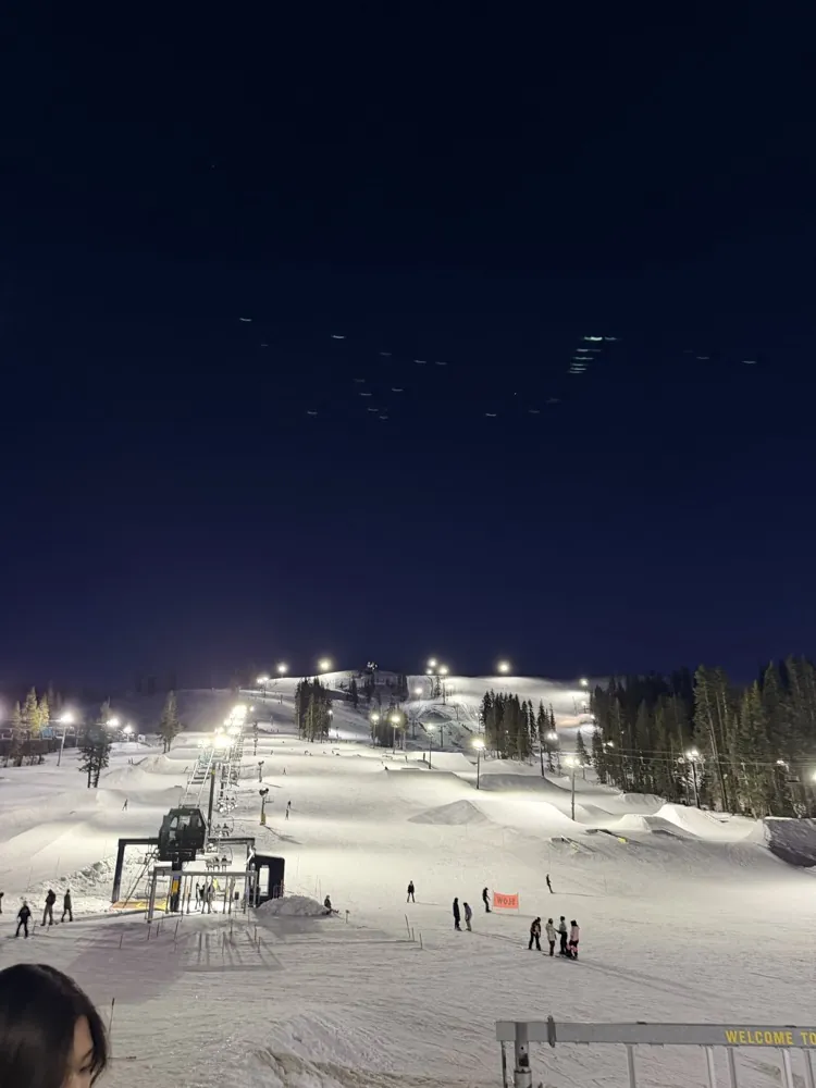 Ski slopes lit up at night
