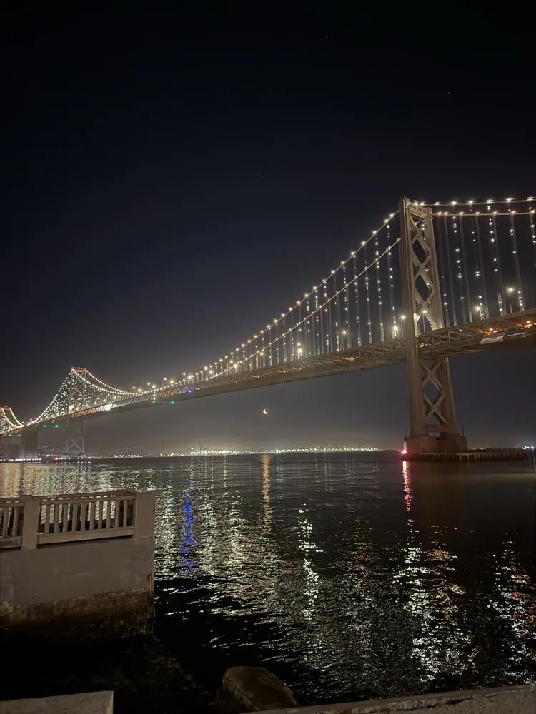 The Bay Bridge lit up at night