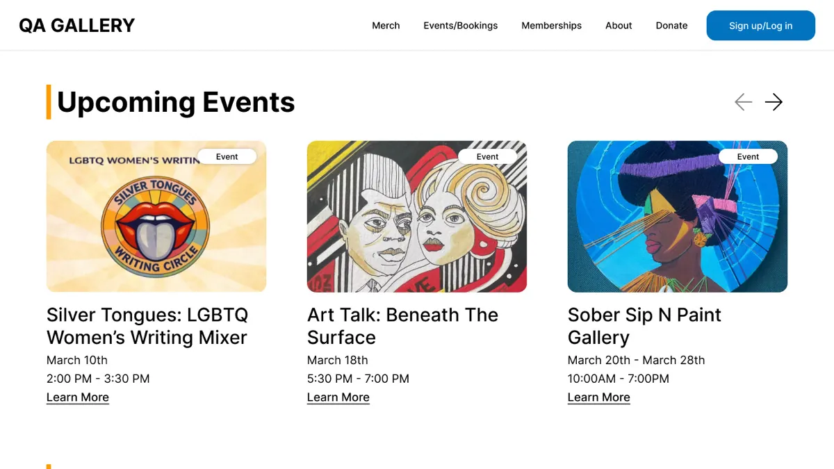 QAC Gallery case study cover: the events and bookings page