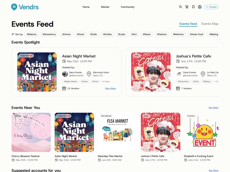 The Vendrs Events Feed: spotlighted markets and events near you